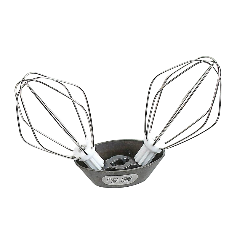 Dual wire whisk attachment with white plastic hubs designed for a hand-crank mixing tool, handcrafted and Amish made, suitable for Kitchen & Food and Baking Supplies collections.