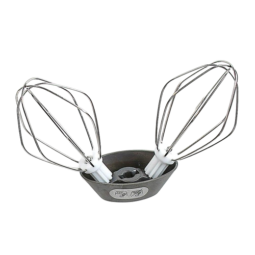 Dual wire whisk attachment with white plastic hubs designed for a hand-crank mixing tool, handcrafted and Amish made, suitable for Kitchen & Food and Baking Supplies collections.