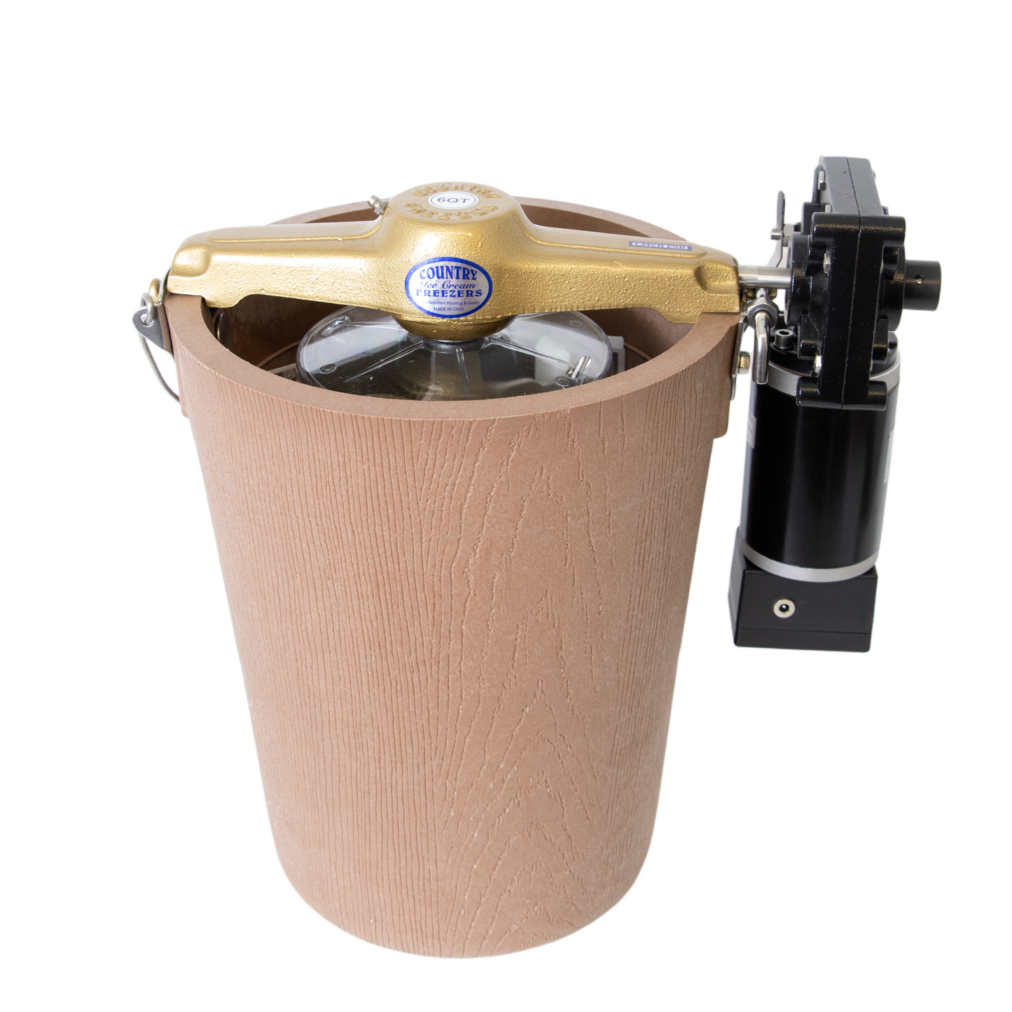 Handcrafted Amish-made electric ice cream freezer featuring a poly-insulated bucket and motor drive, ideal for effortless homemade ice cream in Kitchen & Food and Specialty Equipment collections.