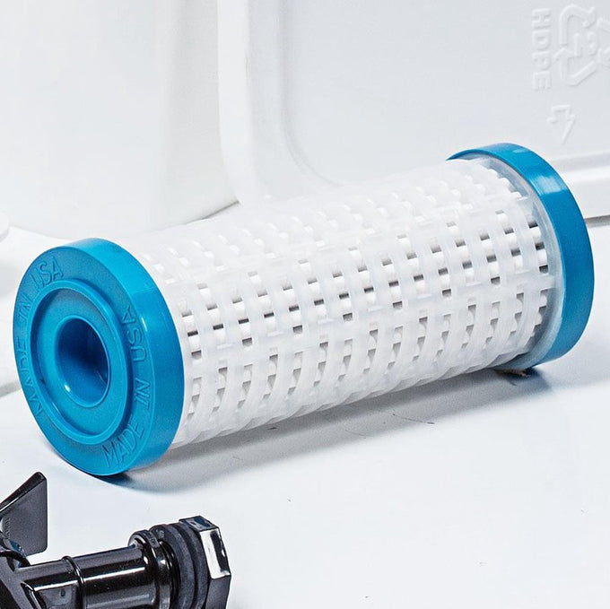 Handcrafted replacement pleated water filter with blue end caps, made in USA, designed for reliable water treatment in appliances and best sellers collections.