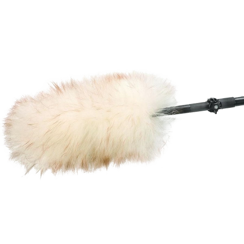 Angled lamb's wool duster head attached to a telescoping handle, featuring soft natural fibers with lanolin for gentle dusting, ideal for Home & Decor and Cleaning collections.