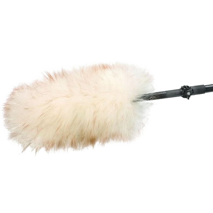 Angled lamb's wool duster head attached to a telescoping handle, featuring soft natural fibers with lanolin for gentle dusting, ideal for Home & Decor and Cleaning collections.