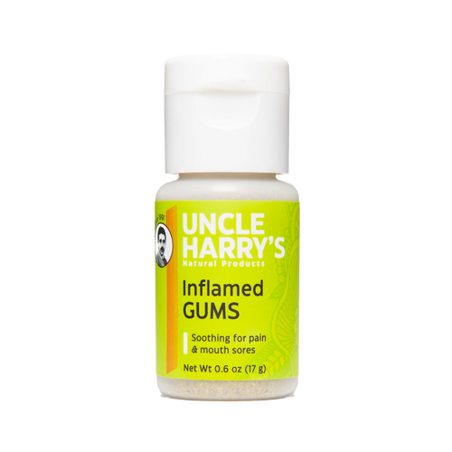 Small handcrafted bottle of tooth powder for inflamed gums and mouth sores, featuring natural ingredients and soothing properties in Health & Wellness and Grooming collections.