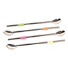 Set of four stainless steel spoon straws with colorful silicone grips in green, orange, pink, and yellow, designed for versatile use in Kitchen & Food, Dinnerware, and Best Sellers collections.