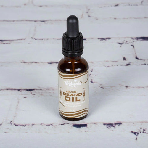Handcrafted amber glass bottle of locally-made all-natural beard oil with dropper cap, featured in Health & Wellness, Grooming and Personal Hygiene, USA Made, Best Sellers, and Promo Eligible collections.