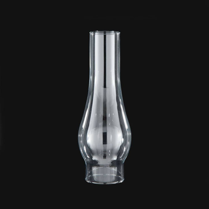 Clear handcrafted glass lamp chimney with a 2-5/8 inch base and bulbous midsection, designed for vintage round wick lamps, featured in Lamps & Lighting, Parts and Accessories, and Chimneys and Globes collections.