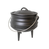Handcrafted cast iron campfire kettle with round body and three legs, featuring a sturdy lid and metal bail handle, designed for outdoor cooking in Farm, Garden & Tool, Camping, Best Sellers, and Promo Eligible collections.