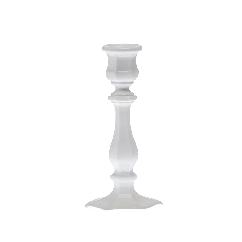Handcrafted glass taper candle holder in milk glass with vintage-inspired design, made in USA, perfect for Home & Decor, Lamps & Lighting, and Candleholders collections.