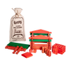 Handcrafted wooden log building set with 73 pieces in red and green, made in the USA, perfect for imaginative indoor play and part of Toys, Books & Games and Wooden Toys collections.