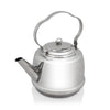 Polished stainless steel teakettle with a bent movable handle for hanging, designed to boil water efficiently over open fires or stovetops, ideal for Camping, Kitchen & Food, and Farm, Garden & Tool collections.