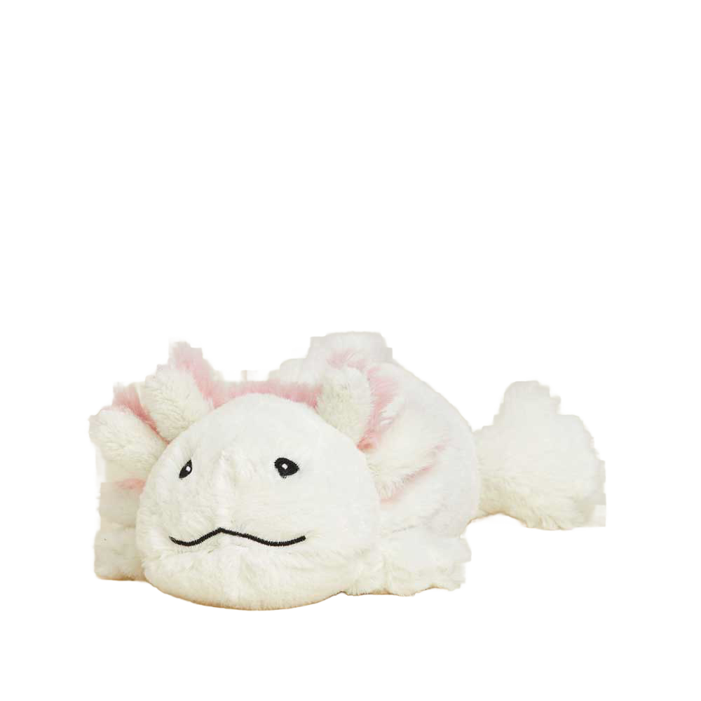 Soft and cuddly weighted plush axolotl in white with pink accents, microwaveable for soothing warmth, perfect for Health & Wellness, Children's Toys, Indoor Play, and Best Sellers collections.