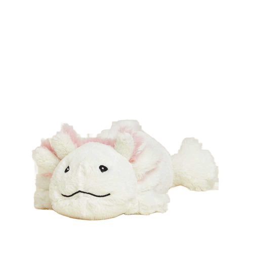 Soft and cuddly weighted plush axolotl in white with pink accents, microwaveable for soothing warmth, perfect for Health & Wellness, Children's Toys, Indoor Play, and Best Sellers collections.