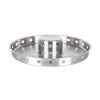 Round stainless steel fire bowl insert with perforated rim and elevated central vent for even heat and low smoke, suitable for outdoor and camping use.