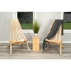 Handcrafted cypress wood folding chairs with a sturdy slatted design, shown with a gray throw and decorative plant, featured in Home & Decor, Outdoor Furniture, and Amish Made collections.