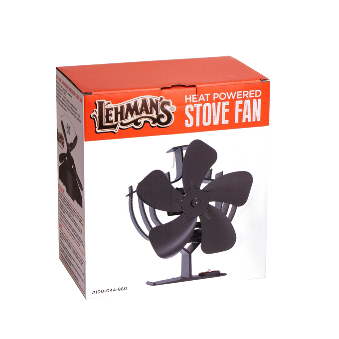 Lehman's handcrafted heat-powered oscillating stove fan with five black curved blades, designed to circulate warm air efficiently in stoves and hearth accessories collections.