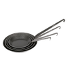 Set of handcrafted wrought iron pans with long handles, designed for versatile cooking indoors or outdoors, ideal for Farm, Garden & Tool, Kitchen & Food, Camping, Cookware, Pots and Pans, Best Sellers, and Promo Eligible collections.