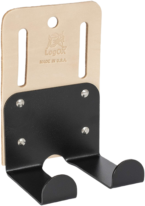 Leather and heavy gauge steel hauler holster with rust-resistant black epoxy coating, crafted in the USA for hands-free use in Farm, Garden & Tool and Wood Cutting and Hauling collections.