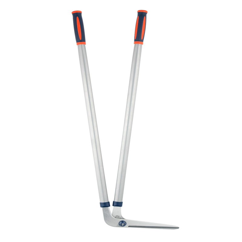 Garden edging shears with sharp blades and durable tubular steel handles featuring navy and orange grips, ideal for precise lawn and flowerbed trimming in farm and garden care.