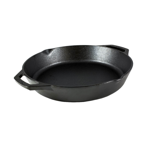 Round handcrafted cast iron pan with short side handles designed for versatile cooking on grill or oven, featured in Kitchen & Food, Cookware, Cast Iron, Best Sellers, and Promo Eligible collections.