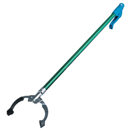 Nifty Nabber with lightweight aluminum shaft, blue ergonomic handle, and claw gripping end, designed for easy reach and grab tasks in Home & Decor and Household Helpers collections.