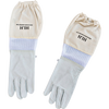 Pair of light-colored beekeeping gloves made from smooth goatskin with vented fabric cuffs and elastic wristbands, designed for protection and dexterity in farm, garden, and beekeeping tasks.
