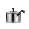 Polished stainless steel straining saucepan with a black handle and matching lid knob, part of Kitchen & Food, Cookware, Pots and Pans, and Best Sellers collections.