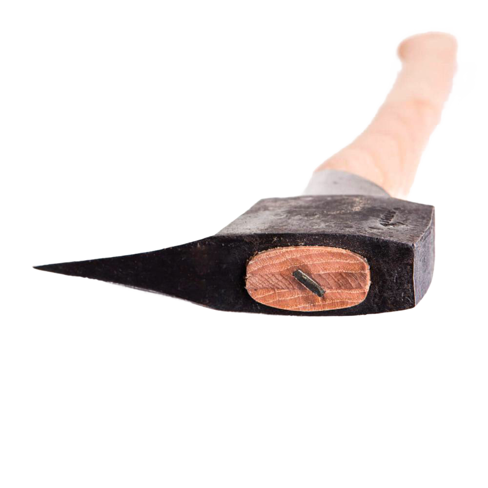 Close-up of a hand-forged splitting axe head with a sturdy wooden handle secured by a metal wedge, designed for efficient wood cutting, featured in Farm, Garden & Tool and Best Sellers collections.