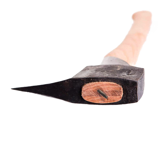 Close-up of a hand-forged splitting axe head with a sturdy wooden handle secured by a metal wedge, designed for efficient wood cutting, featured in Farm, Garden & Tool and Best Sellers collections.