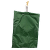 Handcrafted Amish clothespin bag in dark green fabric with a wooden dowel shape support and brass clip, made in USA for Home & Decor, Laundry Supplies, and Clothesline Accessories collections.