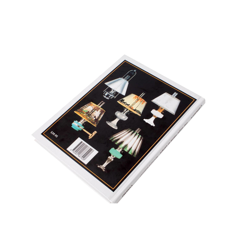 Back cover of a handcrafted hardcover book featuring detailed color illustrations of various vintage lamps, ideal for Toys, Books & Games, Heritage and Lifestyle Books, Best Sellers, and Promo Eligible collections.