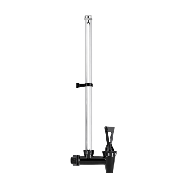 Clear glass tube spigot with black plastic base and lever for monitoring water levels in Berkey water filters, featured in Appliances, Water Heating and Treatment, and Best Sellers collections.