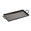Rectangular seasoned steel outdoor griddle with sturdy riveted steel handles, solid 12 gauge construction, designed for grilling and camping; featured in Farm, Garden & Tool, Stoves, Camping, Grilling, Best Sellers, and Promo Eligible collections.
