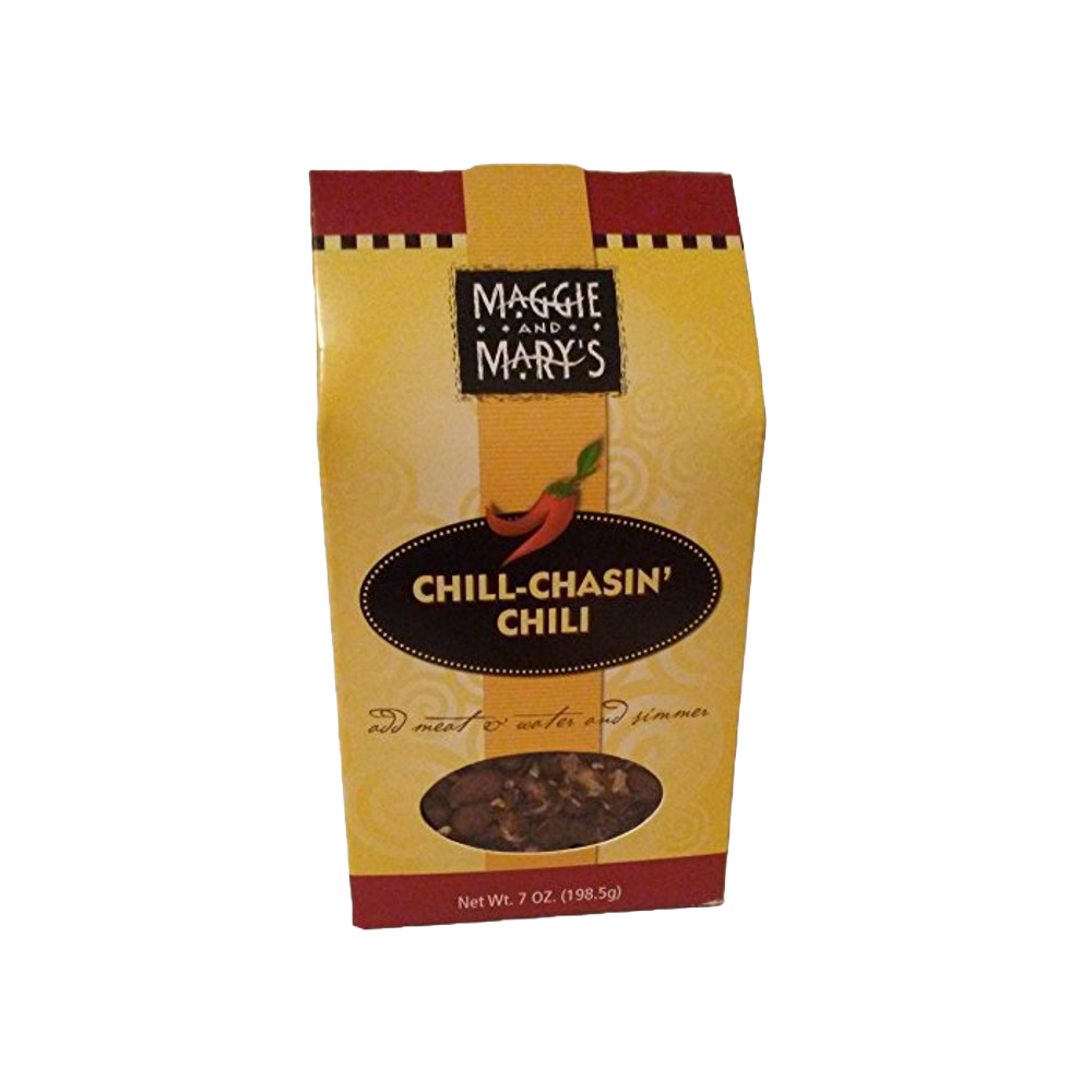 Yellow and red packaged mix for handcrafted chili soup with visible dry ingredients through a clear window, made in USA, suitable for Kitchen & Food, Dry Goods and Mixes, Soups, Best Sellers, and Promo Eligible collections.