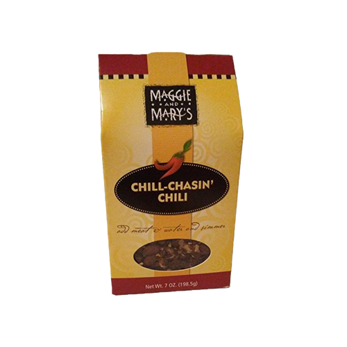 Yellow and red packaged mix for handcrafted chili soup with visible dry ingredients through a clear window, made in USA, suitable for Kitchen & Food, Dry Goods and Mixes, Soups, Best Sellers, and Promo Eligible collections.