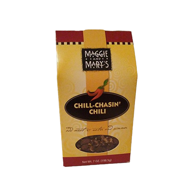 Yellow and red packaged mix for handcrafted chili soup with visible dry ingredients through a clear window, made in USA, suitable for Kitchen & Food, Dry Goods and Mixes, Soups, Best Sellers, and Promo Eligible collections.