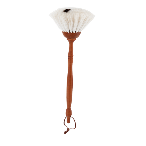 Handcrafted dust brush with soft natural goat hair bristles and smooth wooden handle, designed for gentle dusting of delicate surfaces, featured in Home & Decor and Household Cleaning collections.