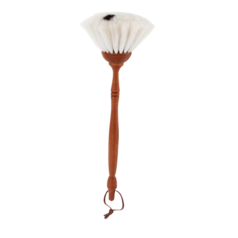 Handcrafted dust brush with soft natural goat hair bristles and smooth wooden handle, designed for gentle dusting of delicate surfaces, featured in Home & Decor and Household Cleaning collections.