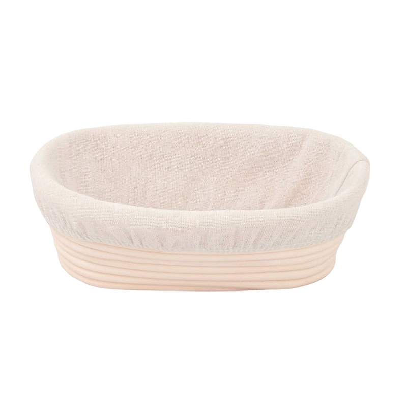 Handmade oval rattan bread proofing basket with a removable natural cloth liner, designed for even dough rising in Kitchen & Food, Baking Supplies, and Bread Making collections.