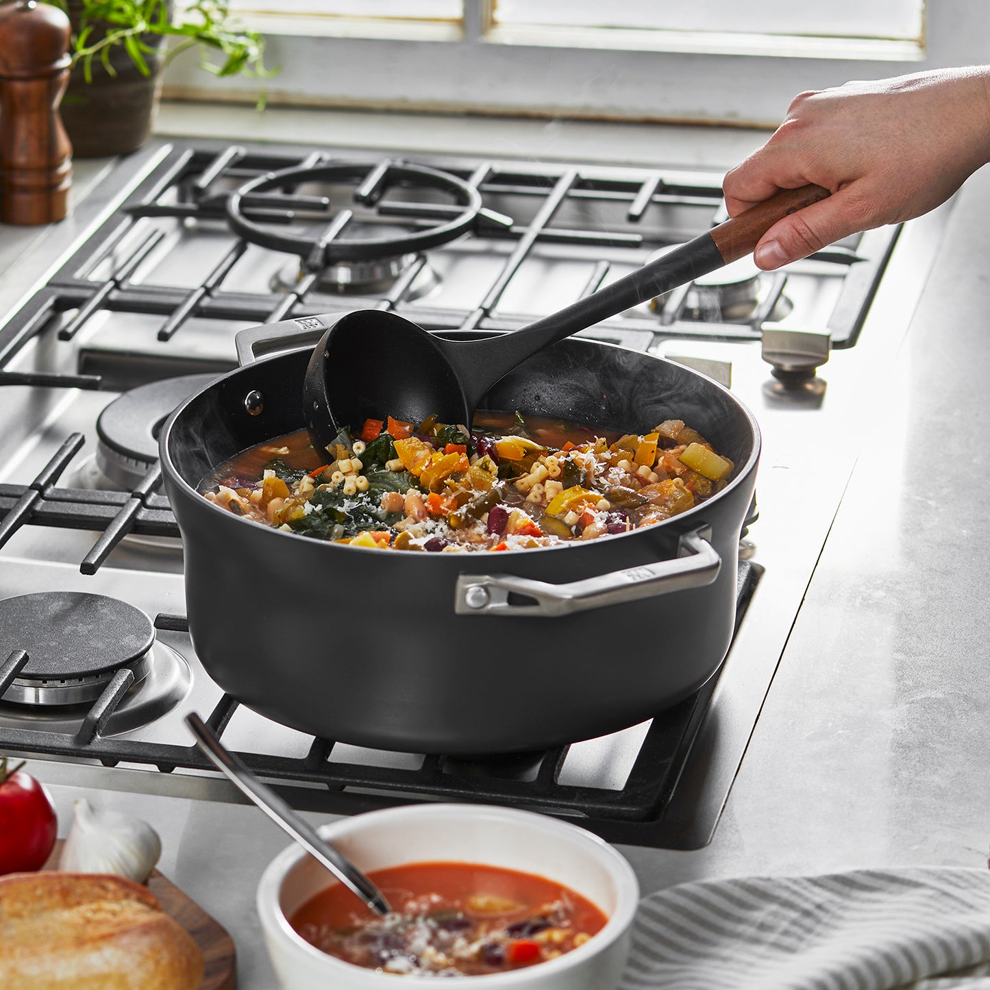 STAUB Silicone Soup Ladle with Acacia Wood Handle