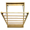 Handcrafted wooden wall-mounted clothes drying rack with seven dowels, durable construction, metal chains for support, made in USA by Amish artisans, ideal for laundry and home decor.