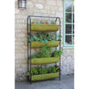 Multi-tiered fabric planter with deep green troughs on a black metal frame, filled with various growing vegetables and herbs, suited for Farm, Garden & Tool and Garden Accessories collections.