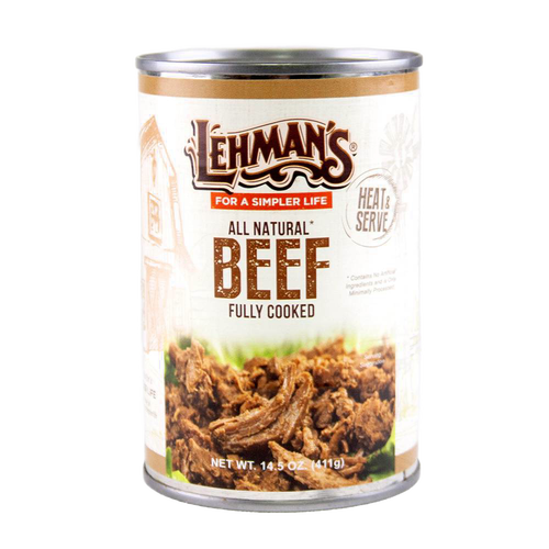 Handcrafted canned beef with all natural, fully cooked meat in a metal can, featured in Farm, Garden & Tool, Kitchen & Food, Emergency Supplies, Food, Meats, Best Sellers, and Promo Eligible collections.
