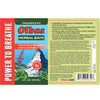 Label of Olbas Herbal Bath featuring therapeutic and fragrant bath liquid from Switzerland, highlighting muscle soothing properties, directions, ingredients, and safety information, set against a green background with natural mountain scenery illustration, emphasizing health and wellness benefits.