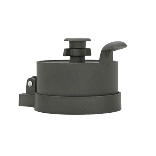 Compact black metal burger press with adjustable thickness lever and handle for crafting uniform patties, ideal for Kitchen & Food, Specialty Equipment, Butchering Supplies, and Best Sellers collections.