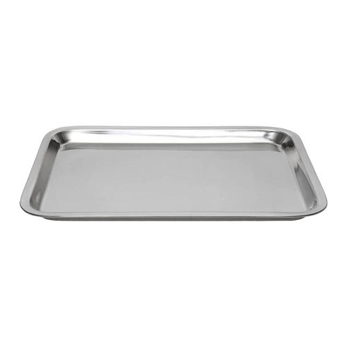 Heavy-duty, handcrafted stainless steel cookie sheet with rust-resistant mirror finish and half-inch edges, ideal for Kitchen & Food, Baking Supplies, Holiday Hosting, and Cookware collections.