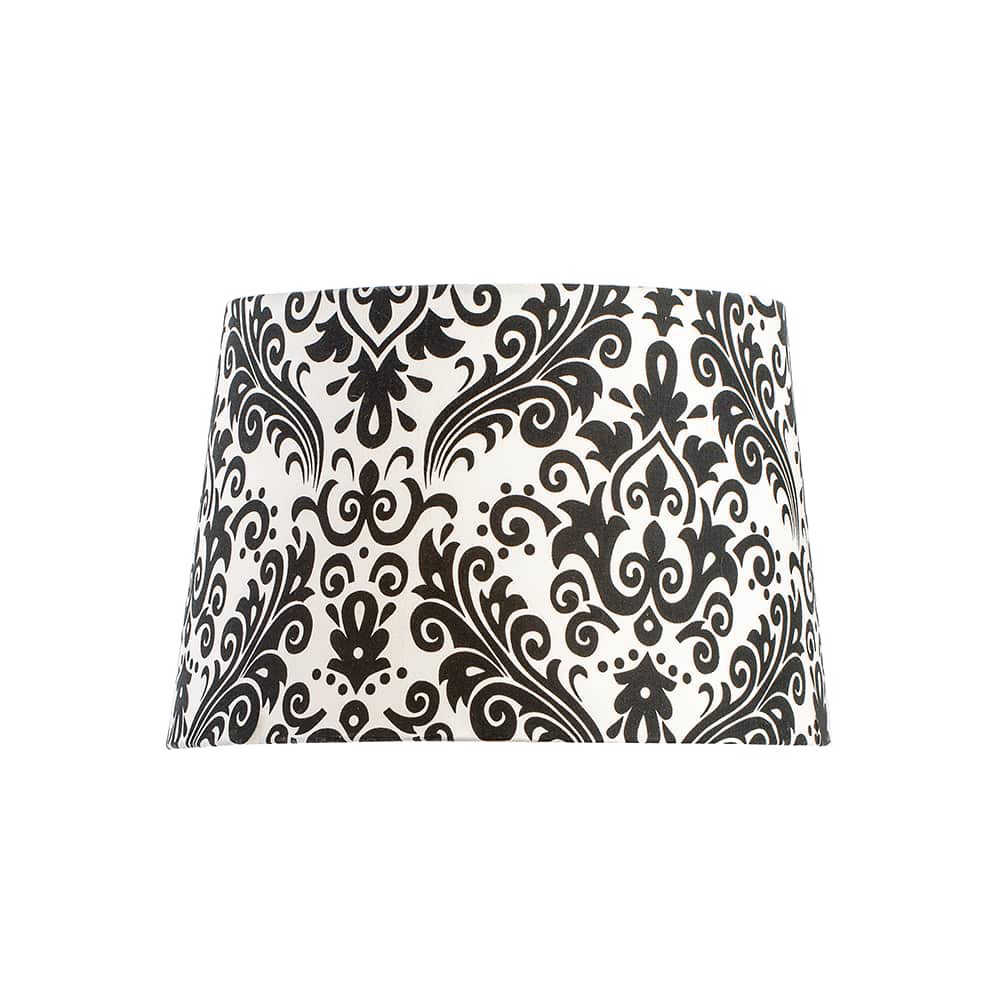 Black and white damask cloth lamp shade with an elegant pattern, designed to fit Aladdin oil lamps, featured in Lamps & Lighting, Lamp Shades, Parts and Accessories, Best Sellers, and Promo Eligible collections.