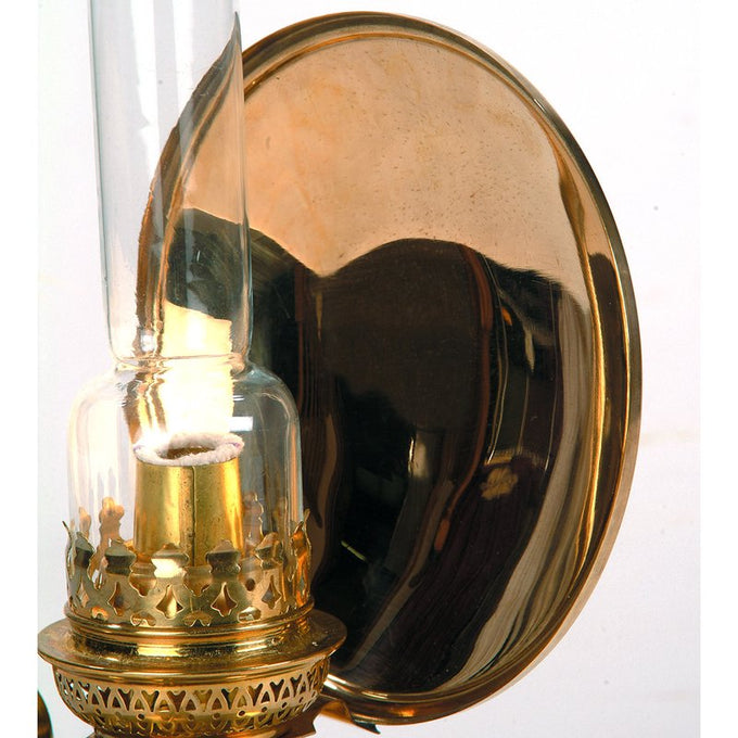 Handcrafted solid brass reflector designed for French Alps brass oil lamps, enhancing light direction, made in USA and featured in Lamps & Lighting, Oil Lamps, and Best Sellers collections.