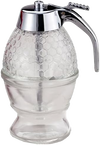 Glass honey and syrup dispenser with textured honeycomb pattern and shiny metal lever, designed for neat serving in Kitchen & Food, Storage and Serving, Best Sellers collections.
