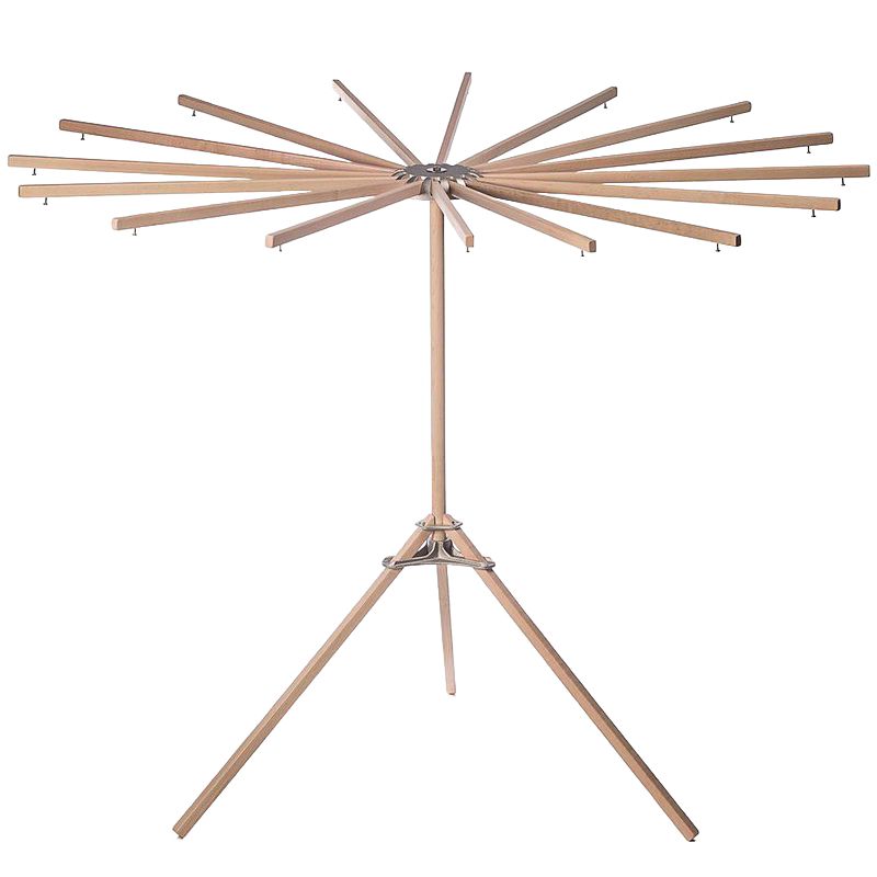 Handcrafted 16-arm wooden floor dryer with stainless steel hardware, rotating arms for easy drying, compact design, ideal for Home & Decor and Laundry Supplies collections.