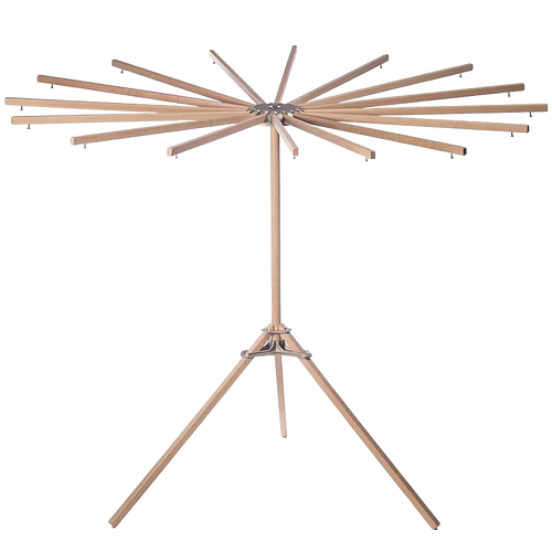 Handcrafted 16-arm wooden floor dryer with stainless steel hardware, rotating arms for easy drying, compact design, ideal for Home & Decor and Laundry Supplies collections.